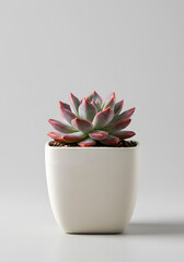 Vibrant Echeveria Succulent Plant in Modern White Pot on Minimalist Background