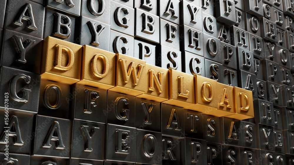 Poster download - word concept. minimalist abstract design with close up of movable type printing,3d render