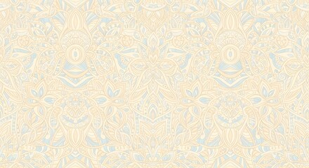 Intricate Floral Pattern with Soft Pastels, Seamless Background for Textile and Wallpaper, Light Blue and Beige Ornamental Design