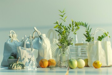 Clear Pixel Visual of Cotton Bags and Glass Gar for Free Plastic Shopping