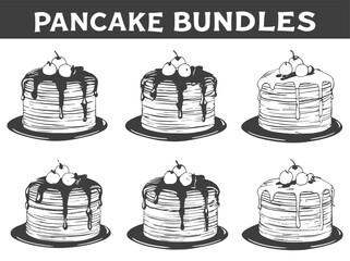 Seamless Pancake Stack Pattern with Butter and Syrup Breakfast Food Illustration Vector File