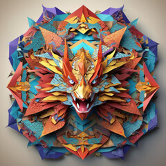Tribal Fusion Style Origami Dragon Nest Surface Model Art