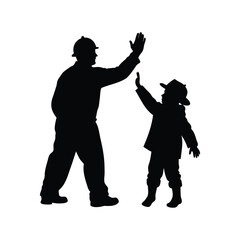 Silhouette of a man in hardhat and child giving a high five