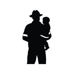 Silhouette of a father wearing a hat carrying his baby child