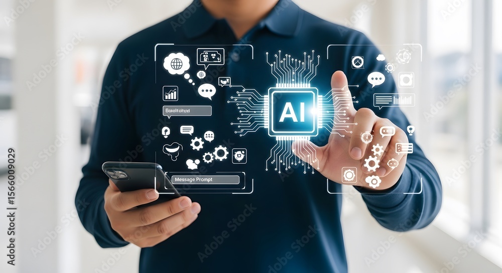 Poster revolutionizing industries exploring the impact of ai on modern businesses and its transformative po