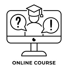 Single Icon Online Course, Education Icon in Outline Style