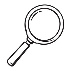Hand drawn illustration of a magnifying glass symbol for research and investigation purposes