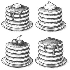 Seamless Pancake Stack Pattern with Butter and Syrup Breakfast Food Illustration Vector File