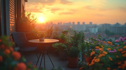 Balcony sunset cityscape minimalis illustration
