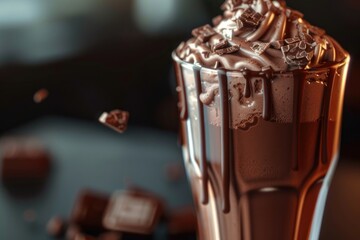 Vibrant Color Image of High Angle Tasty Chocolate Milkshake