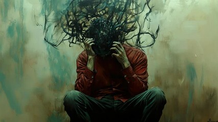 A man sitting on a chair with his head in his hands - Powered by Adobe