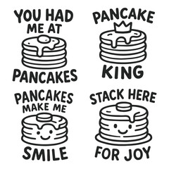  Whimsical Pancake Doodles Cute Breakfast Character Clipart Set Vector File