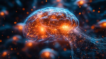 Artistic depiction of the human brain with glowing elements