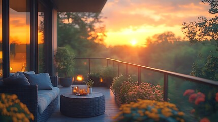 Sunset balcony view modern home design