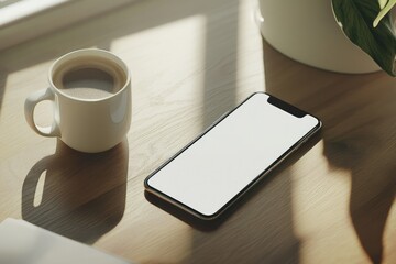Sharp Image of Creative Workplace with Coffee and Smartphone