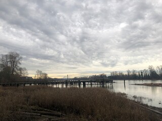 Incredible Cloudy Sky Over the Fraser River in South Vancouver, British Columbia