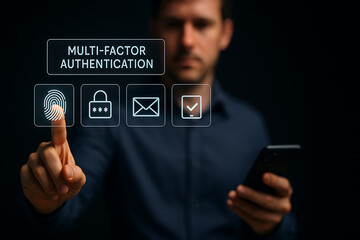 Securing Access with Virtual MFA Interface, mfa, multi-factor authentication, hands on laptop, cybersecurity, virtual mfa.