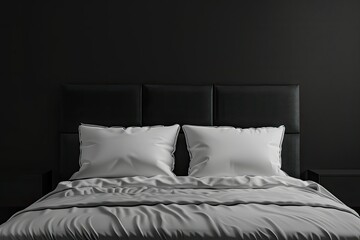 High Quality Image of a Bed with Two White Pillows and a Black Headboard