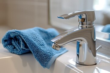 Cleaning the Sink Faucet with a Microfiber Cloth Cleaning the Bathroom Sanitize Surfaces