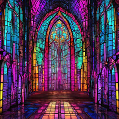 Surreal Neon Cathedral Macro View in Digital Collage Style