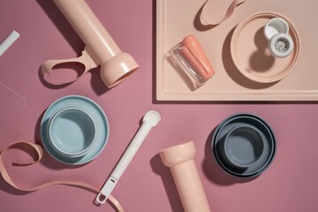 Flat lay of still life arrangement of pvc