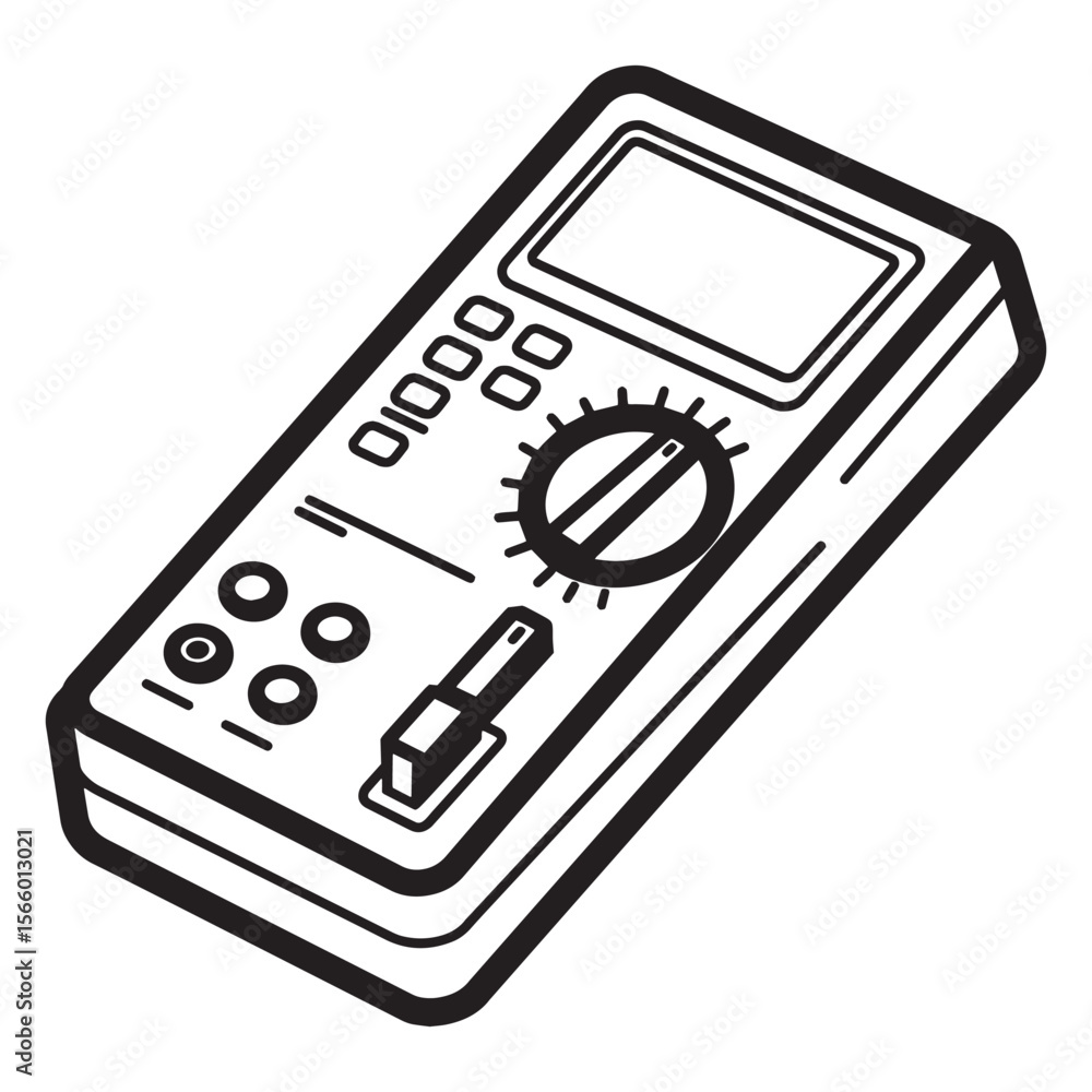 Poster vector illustration of a digital multimeter with a selection dial and digital display