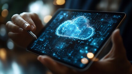 Cloud computing tablet display illustration