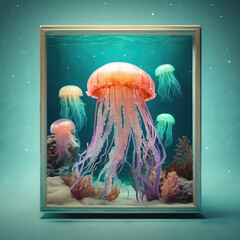 Surreal Bioluminescent Claymation Jellyfish Lagoon in Polaroid Style – Dreamlike Underwater Art