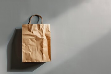 High Resolution of Image of Brown Paper Bag on Grey Background with Shadows