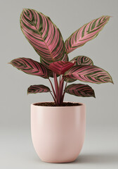 Vibrant Pink Striped Calathea Potted Plant for Modern Home Decor