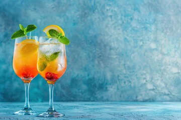 High Detail Image of Two Bright Summer Cocktail in a Glass