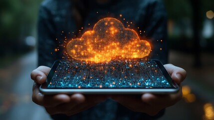 Digital cloud graphic on tablet illustration