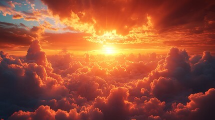 Fiery sunset above clouds illustration
