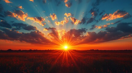 Sunset over field panorama illustration