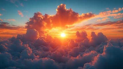 Sunset sky over clouds illustration