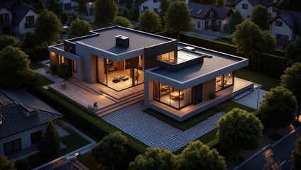 Modern Architectural Design Luxurious Two-Story House with Flat Roof and Open Floor Plan