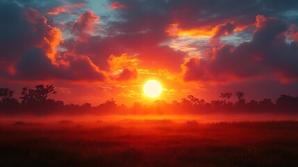 Fototapeta premium Sunset sky over landscape background