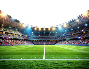 Close-Up Lower Bowl of Stadium with Crowd and Spotlight Effects, PNG Isolated