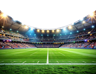 Close-Up Lower Bowl of Stadium with Crowd and Spotlight Effects, PNG Isolated
