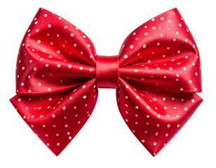 Classic Red Bow Tie with White Polka Dots and Satin Texture, Transparent PNG