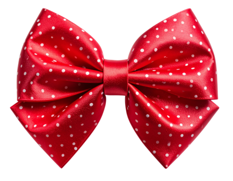Classic Red Bow Tie with White Polka Dots and Satin Texture, Transparent PNG