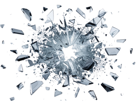  Exploding Glass Fragments in Mid-Air with Depth Effect, Transparent PNG