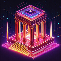 Futuristic Temple of Light 2D Animation Editorial Illustration