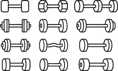 Set of Minimalist Dumbbell Icon | Black and White Fitness Silhouettes