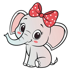 Naklejka premium Cute Baby Elephant With Big Ears and Red Bow