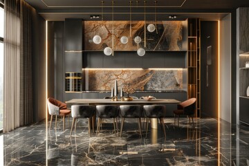 Detailed Visual  of Modern Interior Dining Area Wallpaper