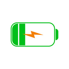Fast charging battery status, Electric charge icon, Power energy indicator concept, Isolated on white background, Vector illustration