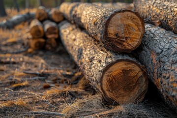 Ultra Quality Picture of Closeup of a Pile of Logs Drying on the Field