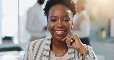 Business, office and portrait of woman with smile for accounting career, pride or confident....