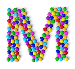 M made of colorful chocolate candy isolated on transparent background. 3d chocolate candy Alphabet.